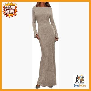 Ribbed Knit Maxi Dress Long Sleeve Bodycon Boat Neck Fall Fashion Chic